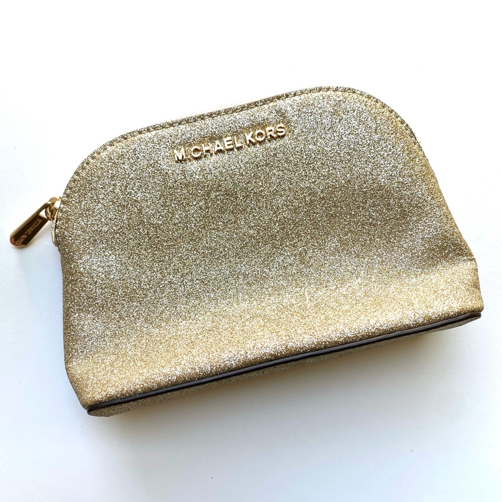 Michael Kors Gold Glitter Travel Pouch Makeup Case